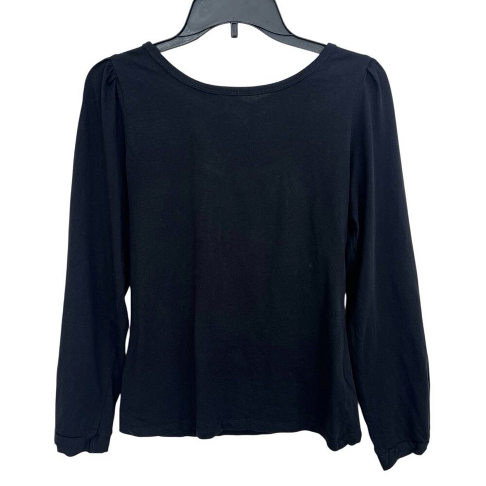 J.Crew Women's Tie Back Top Black Puff Slv Sz M BL829 Cotton Knit Low Back